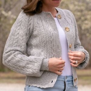 Needle & Thread cable knit cardigan light gray SMALL